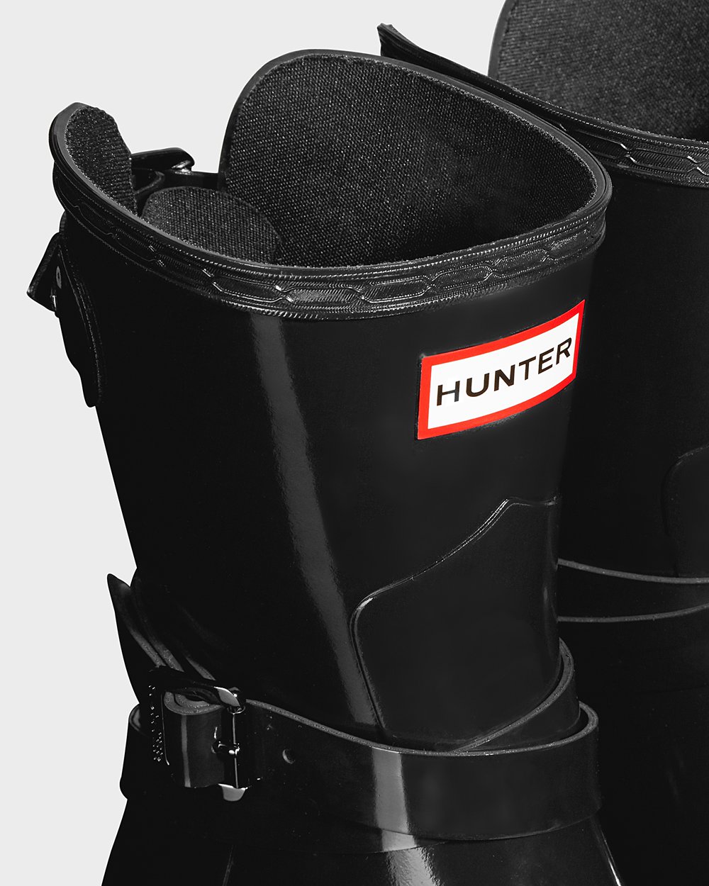 Krótkie Gumowce Damskie - Hunter Refined Adjustable Gloss - Czarne - QWEN-40938